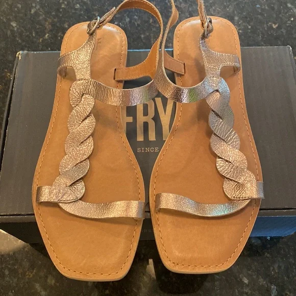 Frye Braided Strap Sydney Sandal NIB Size 10 in Bronze - Picture 3 of 16